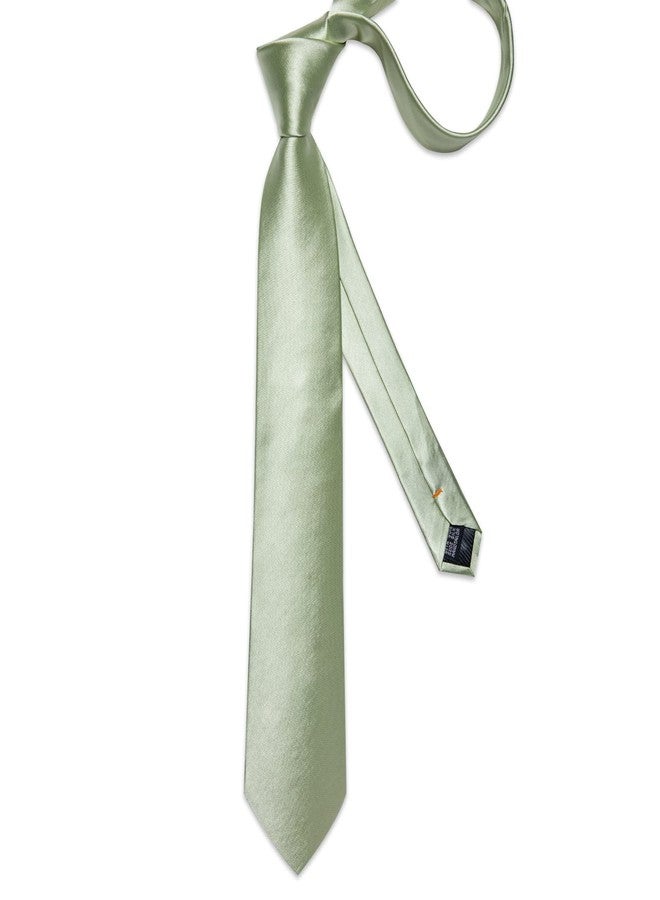DiBanGu Light Green Tie for Men Satin Green Necktie and Pocket Square Cufflinks Sets Wedding Party - Image 5
